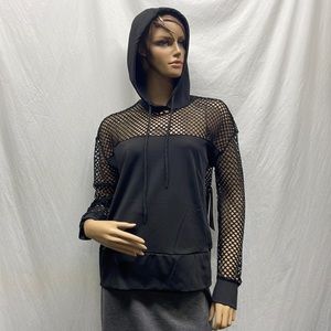 Active Domino Fashion Black Netted Pullover Hoodie NEW